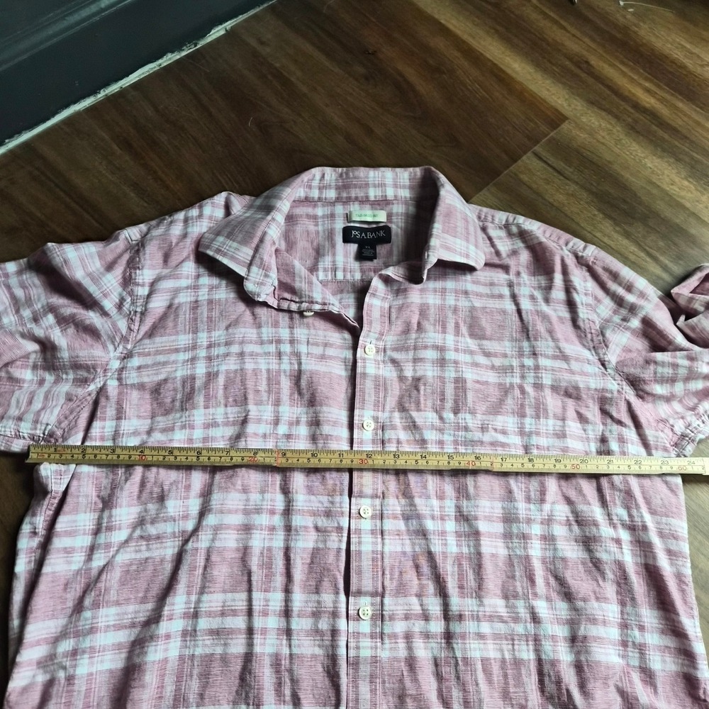 Jos A Bank Tailored Fit Linen Cotton Plaid Button Down Shirt Mens XL Rose Preppy - Picture 7 of 8